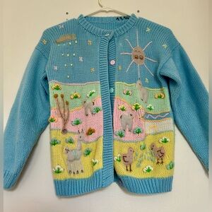 Vintage cardigan cute stitched animals small